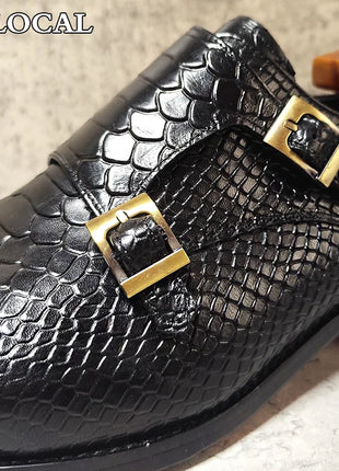 Mocassini da uomo di lusso Scarpe Stampe di serpente Abito formale Scarpe casual da uomo Nero Marrone Scarpe da doppio monaco in vera pelle da uomo