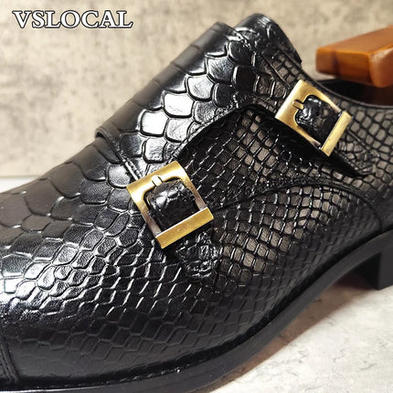 Mocassini da uomo di lusso Scarpe Stampe di serpente Abito formale Scarpe casual da uomo Nero Marrone Scarpe da doppio monaco in vera pelle da uomo