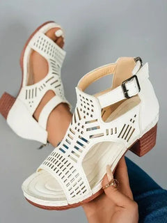 Sandali da Donna 2026 Nuovi Sandali con Tacco Spesso Estivi Traspiranti Scavati Sandali da Donna con Tacco Alto Retrò Stile Romano