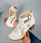 Women's Sandals 2026 New Summer Breathable Hollow Thick Heel Sandals Women's Retro Roman Style High Heel Sandals