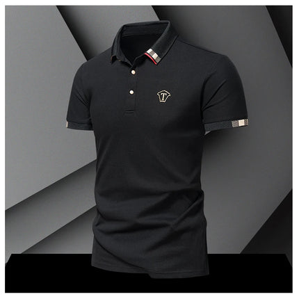 Men's New Summer 2024 Pure Cotton Short-Sleeve T-shirt Men's High-End Casual Lapel Half-Sleeve Polo Men's Top