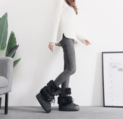 Women's Furry Boots New Warm Skiing Winter Boots Women Space Boots Trendy Ladies Winter Shoes Non-slip Girls Snow Boots
