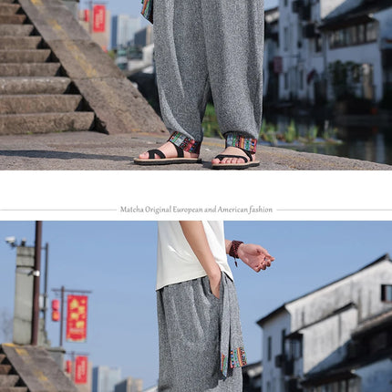Pantaloni da uomo di alta qualità, casual, traspiranti, comodi, con elastico in vita, stile giapponese, vintage, alla moda, larghi, modello harem.