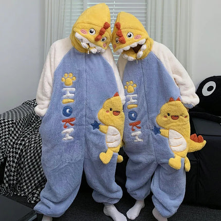 Winter Animal Onesies for Adults Homewear Flannel Sleepwear Couples Jumpsuit Winter Coral Velvet Pajamas Women Mens Loungewear