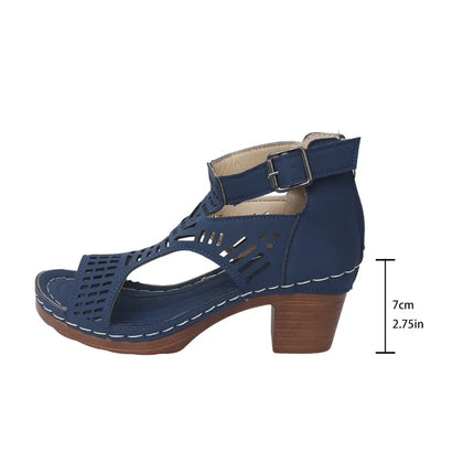 Women's Sandals 2026 New Summer Breathable Hollow Thick Heel Sandals Women's Retro Roman Style High Heel Sandals