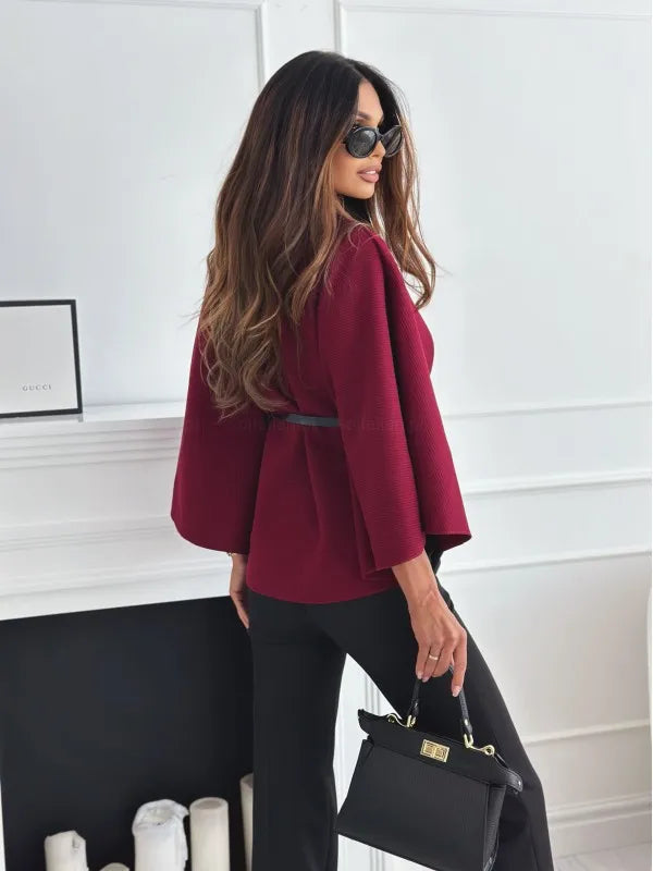 Women's Thick Turtleneck Batwing Sleeve Cape Coat with Single Button Elegant Three Quarter Length Top for Woman and Ponchos