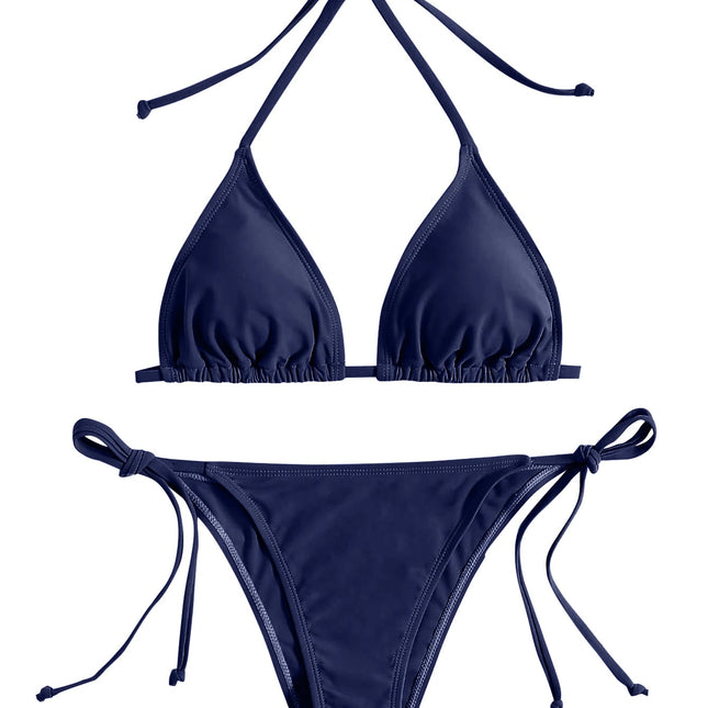 Costumi da bagno Perizoma Bikini Set Sexy Nuovi costumi da bagno blu navy Donna Costumi da bagno sexy Bikini Triangolo Fasciatura Costumi da bagno femminili platinumshop