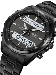 Skmei orologio da polso analogico al quarzo da uomo cinturino in acciaio inossidabile di lusso Led impermeabile digitale sportivo sveglia a tre fusi orari