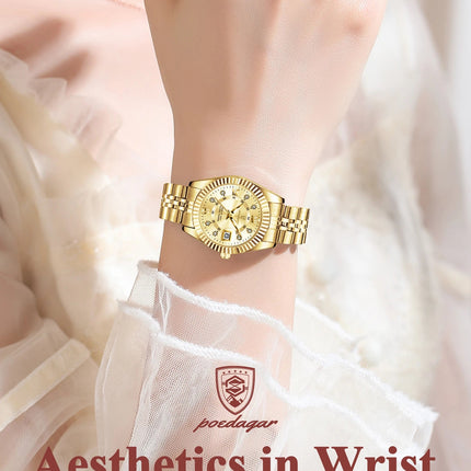 POEDAGAR Orologio da polso da donna alla moda Impermeabile Data luminosa Orologi da donna eleganti Orologio al quarzo in acciaio inossidabile per donna Reloj platinumshop