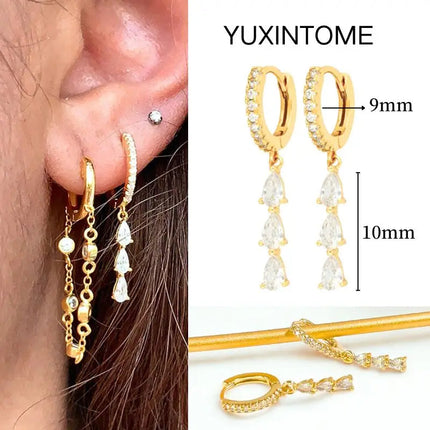 White Color Zircon Hoop Earrings 925 Sterling Silver Needle Cross/Star/Flower/Water Drop Pendant Gold Earrings Luxury Jewelry PlatiNum