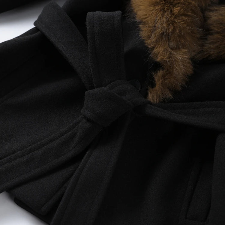 Shawl Faux Fur Women Coat Full Sleeve Woolen Lady Jacket 2025 Fashion Autumn Winter Lace Up Belted Waist Female Loose Outwears