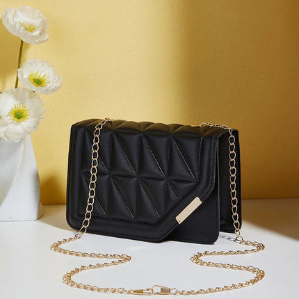Trendy Embroidered Square Bag  - Diamond Pattern Shoulder Purse with Chain Strap & Magnetic Closure PlatiNum