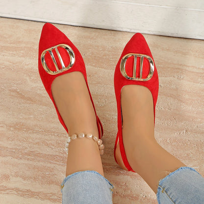 French Pointed-toe Metal Flat Shoes Baotou Sandals Shallow-mouth Single Shoes Foreign-style Explosive Internet Celebrity