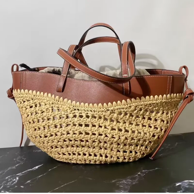 Straw Woven Shoulder Bag Branded Popular Bag with Long Short Handle Color-Matching Armpit Bag Women's Dumpling Bag Bucket Bag
