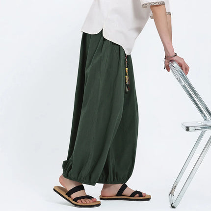Pantaloni Lantern da Uomo: Pantaloni Casual in Cotone e Lino, Tinta Unita, Oversize, Comodi, a Gamba Larga, Stile Streetwear - Vendita Calda