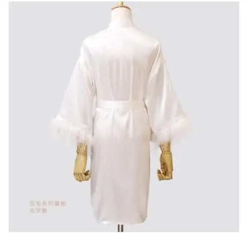 Donna piuma sposa damigella d'onore abito da sposa raso Kimono accappatoio abito da notte ricamo lettera camicia da notte scollo a v Lingerie