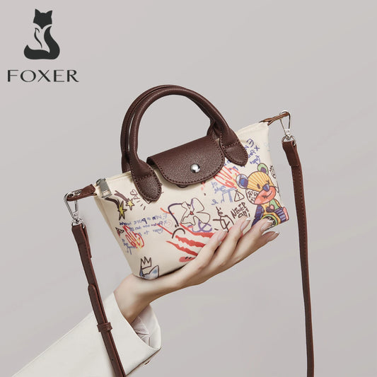 FOXER Marca Chic Borsa da donna Moda Mini Borsa a tracolla 2025 Nuovo cartone animato stampato Lady Travel Piccola borsa a tracolla Tote