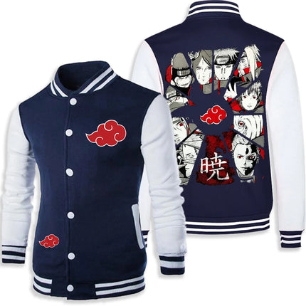Anime Naruto Akatsuki Varsity Jacket Men Women Red Cloud Print Baseball Jacket Itachi Coat Unisex Streetwear Cosplay Outwear