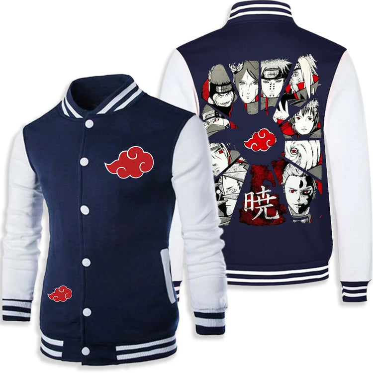 Anime Naruto Akatsuki Varsity Jacket Men Women Red Cloud Print Baseball Jacket Itachi Coat Unisex Streetwear Cosplay Outwear