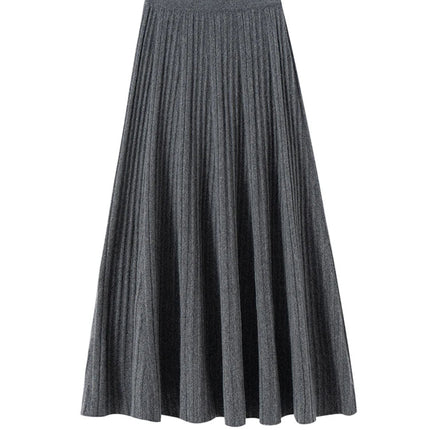 TLOML Luxury Women's 100% Cashmere Skirt Pleated Mid-Calf Skirt Autumn Winter Office Lady Grace Style Skirt Cashmere Knitwear PlatiNum