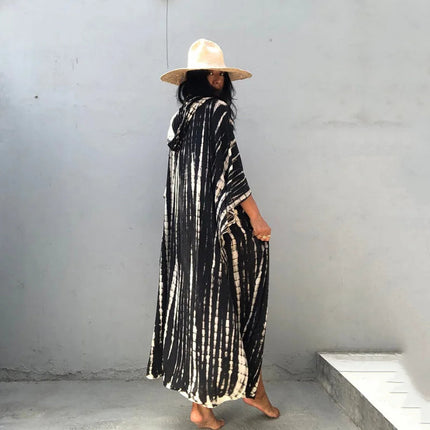 Costume da bagno donna copricostume lungo Kimono da spiaggia orlo curvo allentato aperto davanti Tie Dye abbigliamento da spiaggia platinumshop