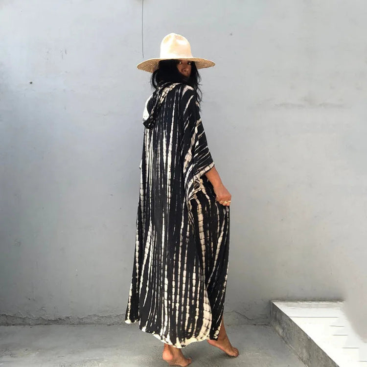 Costume da bagno donna copricostume lungo Kimono da spiaggia orlo curvo allentato aperto davanti Tie Dye abbigliamento da spiaggia platinumshop