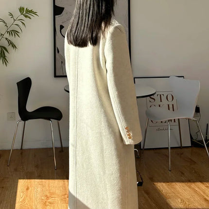 High-end Thick Double-sided Wool Coat Female Fashion Long  Autumn Winter Lapel Double Breasted Wool Coat Women Loose Outerwear