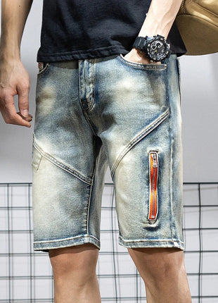 Pantaloncini di jeans da uomo estivi Retro moto cotone elastico moda jeans corti al ginocchio cerniera Hip Hop Rock Streetwear
