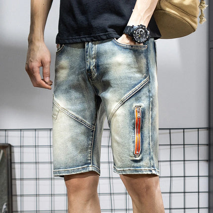 Pantaloncini di jeans da uomo estivi Retro moto cotone elastico moda jeans corti al ginocchio cerniera Hip Hop Rock Streetwear