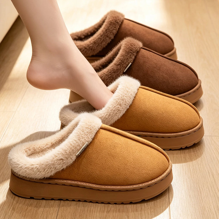Men's Winter Plush Slippers, Thick Sole Closed-Toe, Warm Sherpa Lining, Non-Slip Indoor/Outdoor Home Shoes for Couples