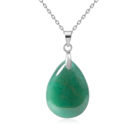 New Fashion Natural Stone Crystal Pendant Teardrop Simple Pendant Necklace Earrings Making Jewelry With Chain collar PlatiNum