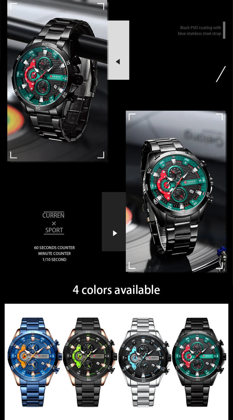 CURREN 8402 Orologio da uomo in acciaio inossidabile Moda creativa Quadrante luminoso con cronografo Orologio da uomo di lusso per il tempo libero reloj hombre platinumshop