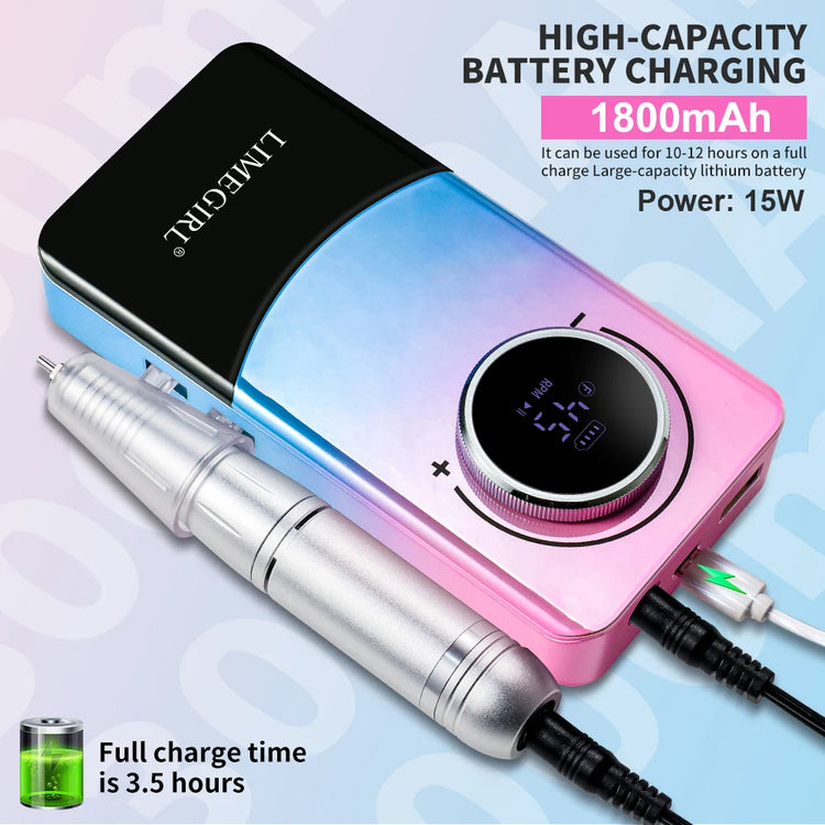 LIMEGIRL Portable Electric Nail Drill File 45000 RPM Rechargeable Electric Nail File Machine Kit for Acrylic Gel Nails Polishing Removing