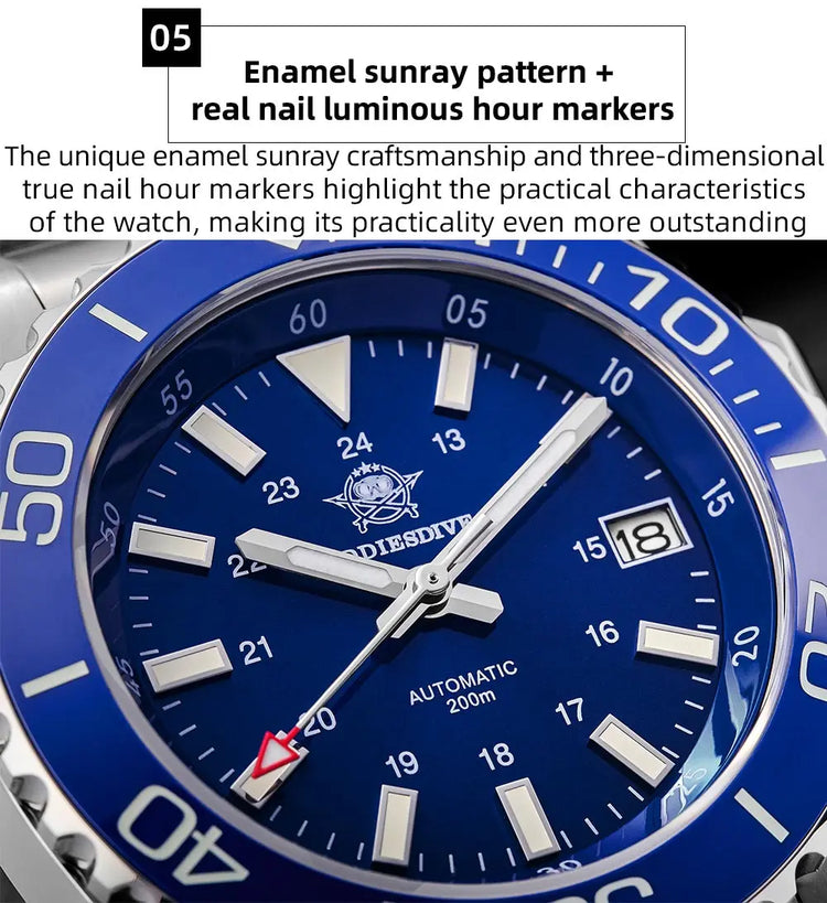 ADDIESDIVE Men's Watch 8215 Mechanical Sapphire Luminous Diving Watch 200m Ceramic Bezel Automatic Watch Clock Gift Watch AD2504