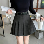 Vintage Winter Pleated Mini Skirt Women Streetwear High Waist Woolen Cute Skater Skirts With Shorts Belt Grey Black Skirt Woman PlatiNum