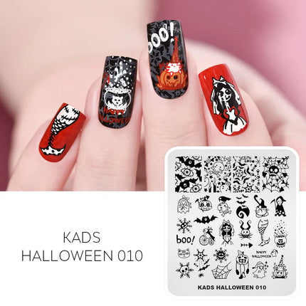 KADS Halloween Nail Stamping Plates skull Pumpkin Bat Template Stencils Nail Art Stamp Image Plate Manicure Nail Print Tool