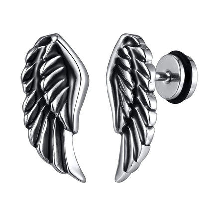 Orecchini a bottone con ala da diavolo gotico Vnox, gioielli per orecchie con piercing in piume d'angelo, Brincos vintage da uomo e ragazzo platinumshop