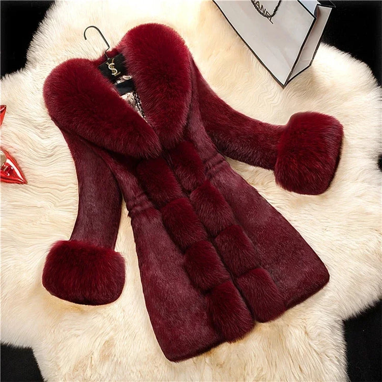 Winter 2025 Faux Fur Coat Women Thick Outwear Female Long Fake Fox Fur Thick Long Sleeve Jacket  Ladies Slim  Warm Faux Fur Coat