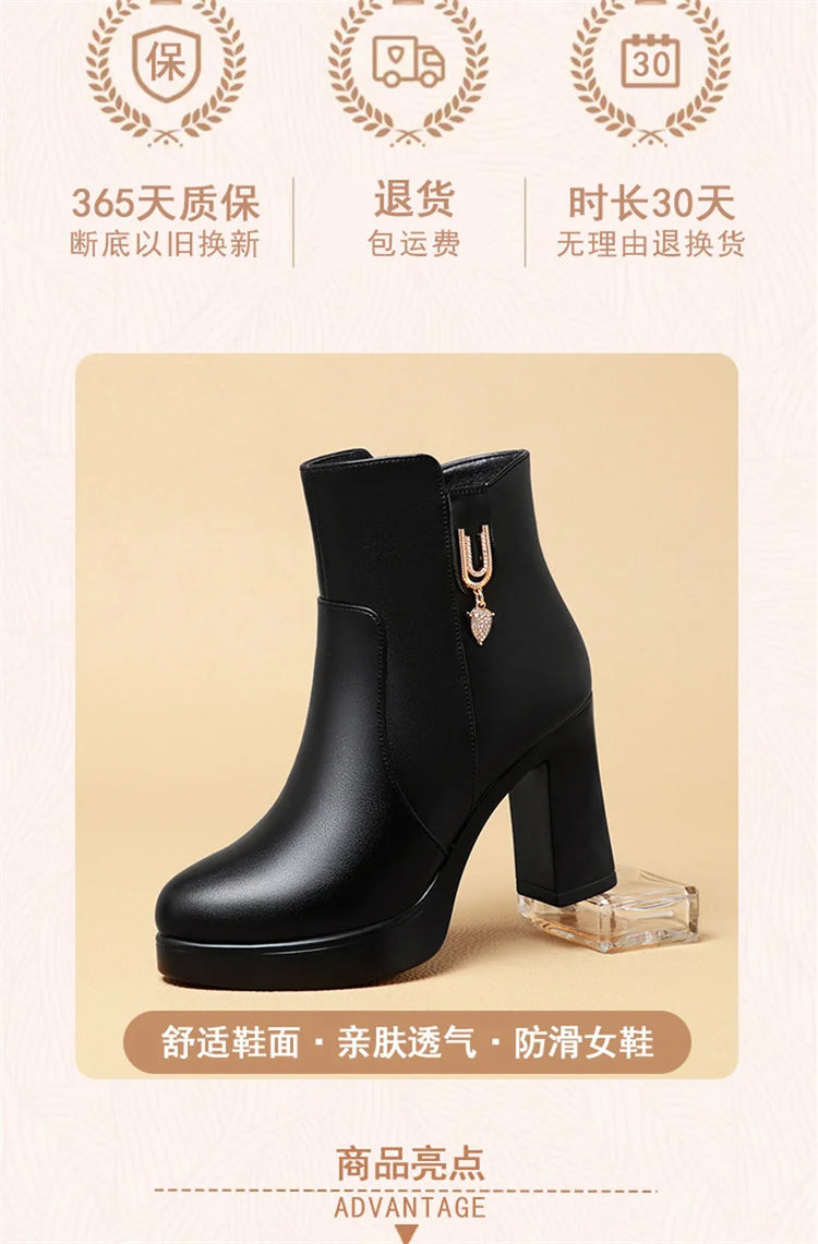 CINESSD Women's Boots Warm Wool Booties High Heel Ankle  2023 New Winter Boots