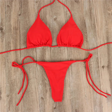 Costume da bagno stile spiaggia per donna Costume da bagno sexy con scollo all'americana Perizoma solido Bikini femminile Costume da bagno Bikini Mujer Lingerie PlatiNum