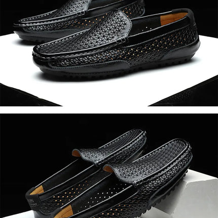 Mocassini da Uomo Estivi 2026 in Vera Pelle di Lusso, Scarpe Casual Traspiranti con Intaglio, Slip-on da Guida
