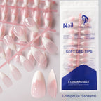 120Pcs Short Square Pink French Full‑Cover Toe Nail Tips White Edge Soft Gel Press‑On Toenails