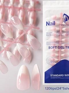 120Pcs Short Square Pink French Full‑Cover Toe Nail Tips White Edge Soft Gel Press‑On Toenails