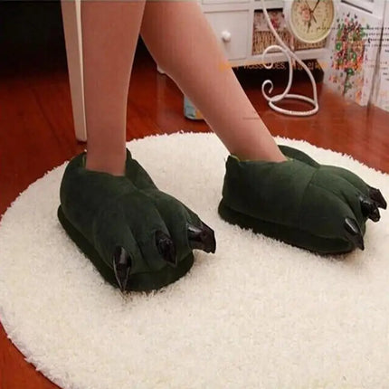 1 Pair Cute Dinosaur Claw Plush Slippers Warm Soft Indoor Slippers for Women and Men Winter House Slippers