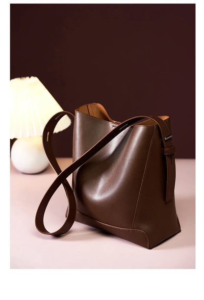 100% Genuine Leather Women Shoulder Bag Large Capacity Cowhide Bucket Bags Fashion Casual Female Crossobdy Bag 2391