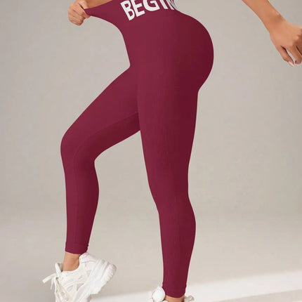 European and American Seamless Yoga Leggings with Waistband Lettering, Butt-Lifting, Quick-Dry Women's Breathable Tights for Pea PlatiNum