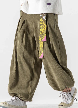 Cineserie Cintura Pantaloni da uomo Moda Pantaloni sportivi larghi Harajuku Pantaloni da jogging Hip Hop Velluto a coste Coppia casual Pantaloni Harem M-5XL