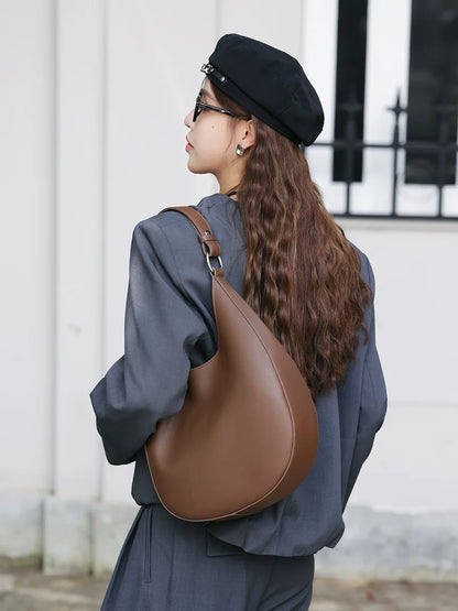 2025 New Genuine Leather Women Half Moon Bag Shoulder Ladies Luxury Underarm bag Commuter Shopping Handbag Bag For Women Gift