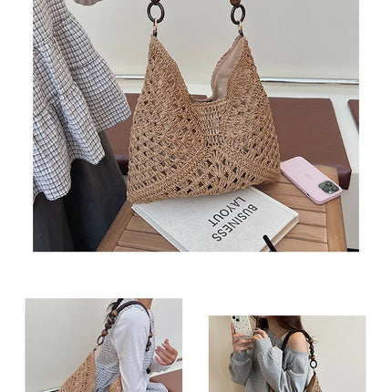 Women's Woven Straw Tote Bag Large Capacity, Summer Beach Vacation Bag, Fashionable Shoulder Bag for Commuting