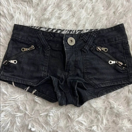 Hip hop fashion street clothing graphic printing style women black shorts ins y2k goth slim denim shorts PlatiNum